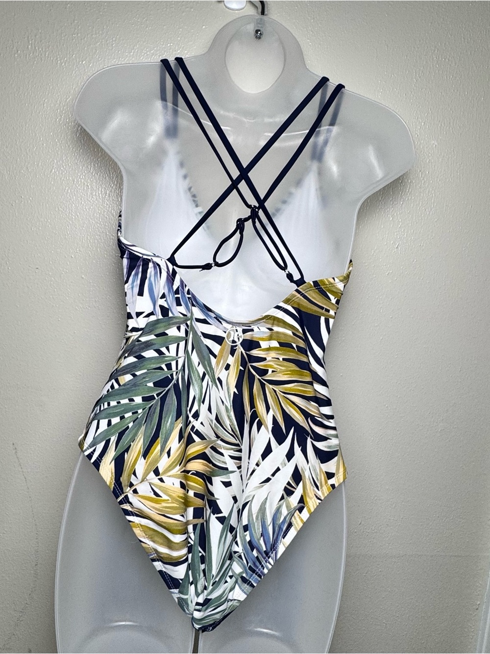 Women’s' Tropical Leaf One-Piece Swimsuit - Navy & Green - Picture 2 of 5